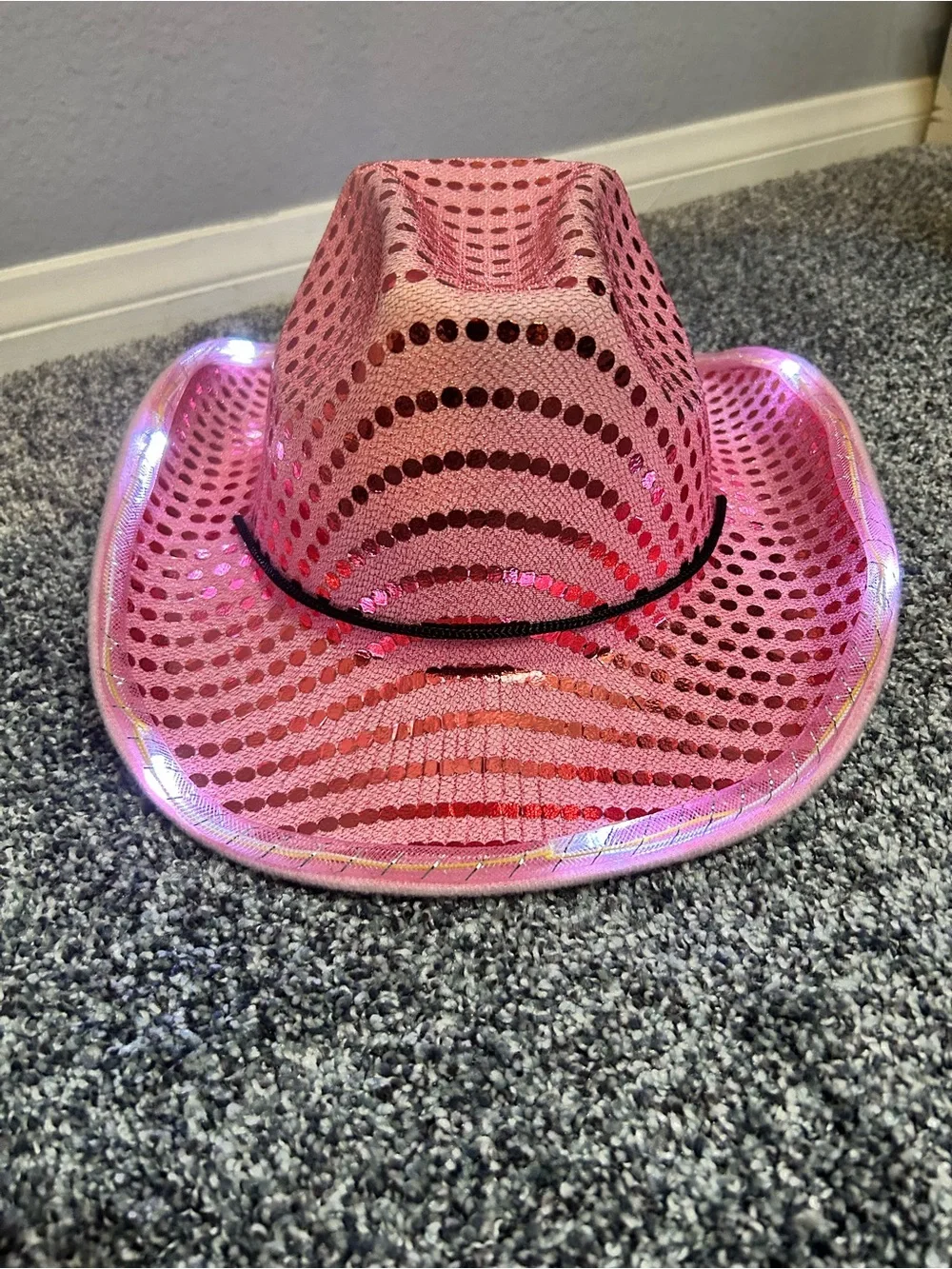 Pink LED Light Up Cowboy Hat Sequin Western Cowgirl Rodeo Nashville Festival